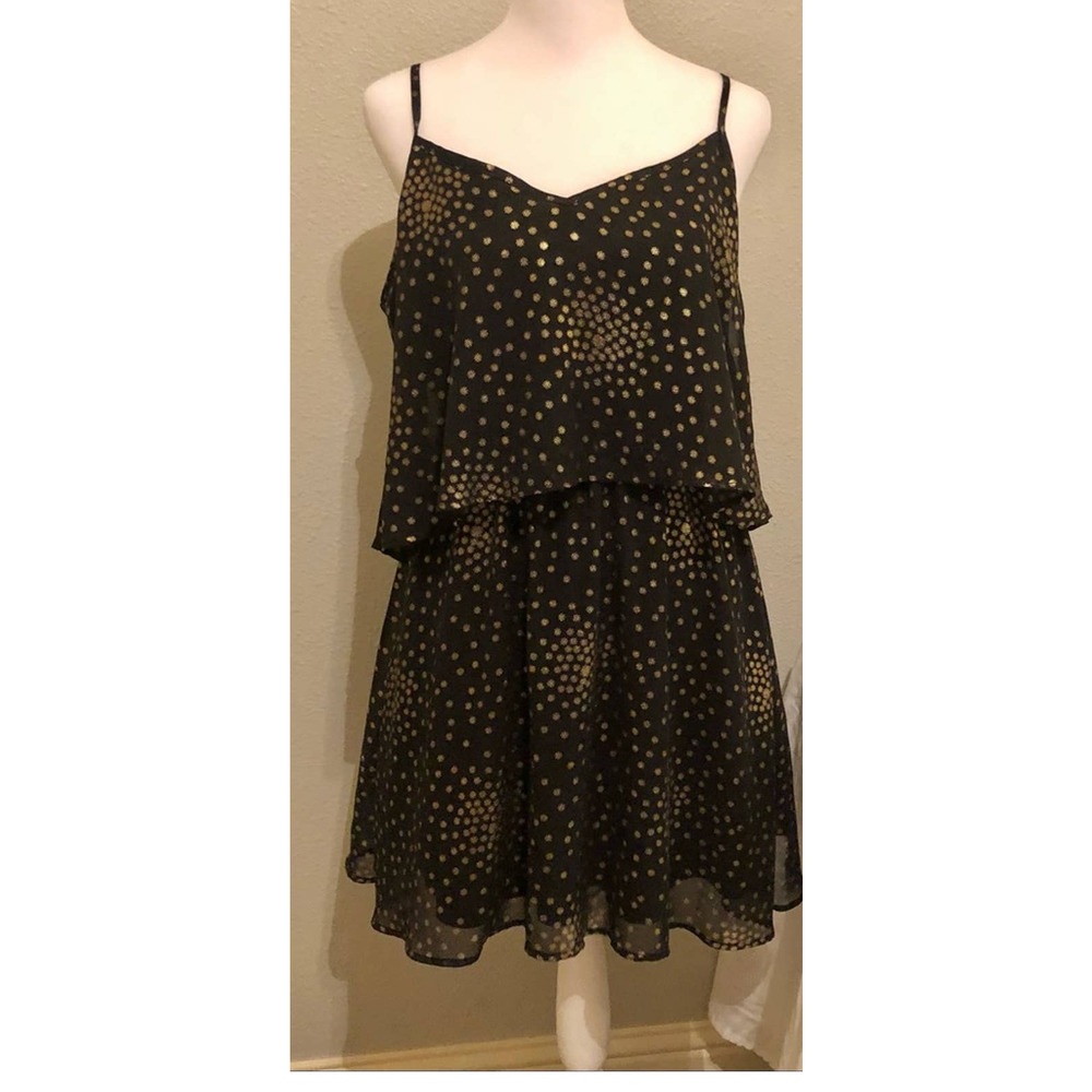 Black and Gold Tiered Polka Dot Mini Dress